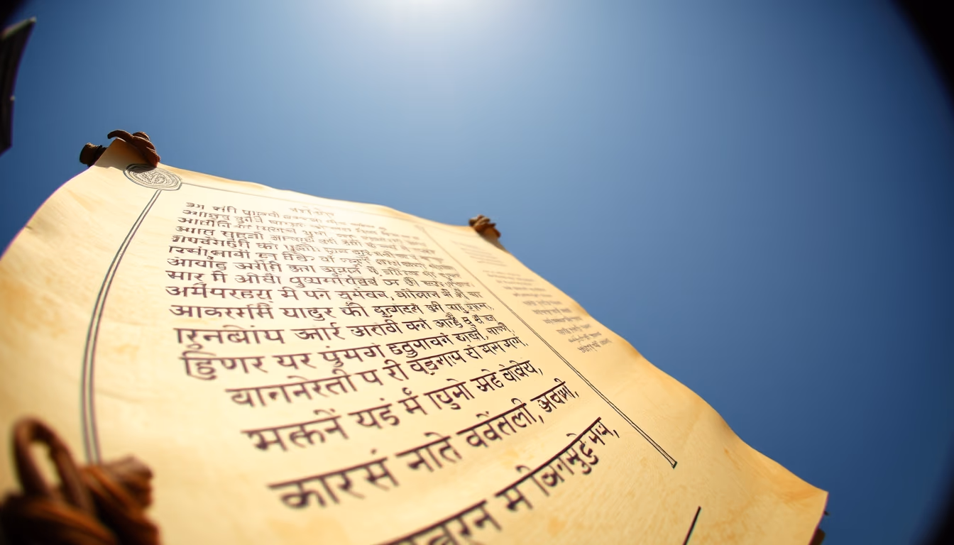 sanskrit ancient scroll in editorial style