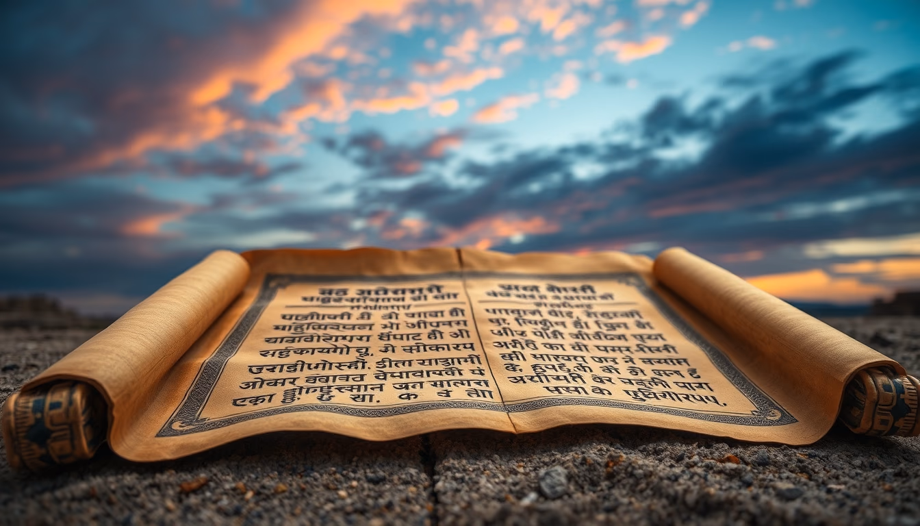 sanskrit ancient scroll in editorial style