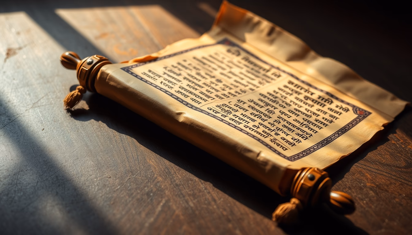 sanskrit ancient scroll in editorial style