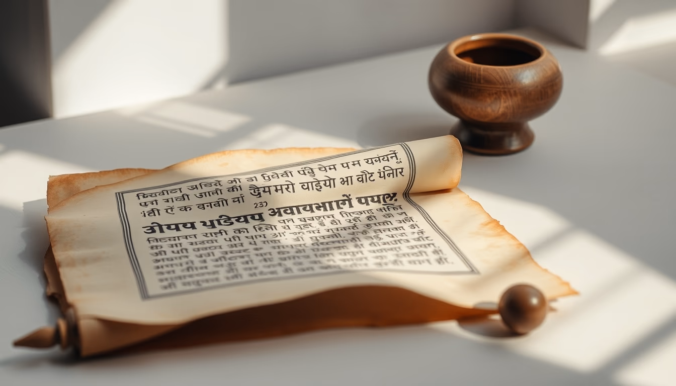 sanskrit ancient scroll in editorial style