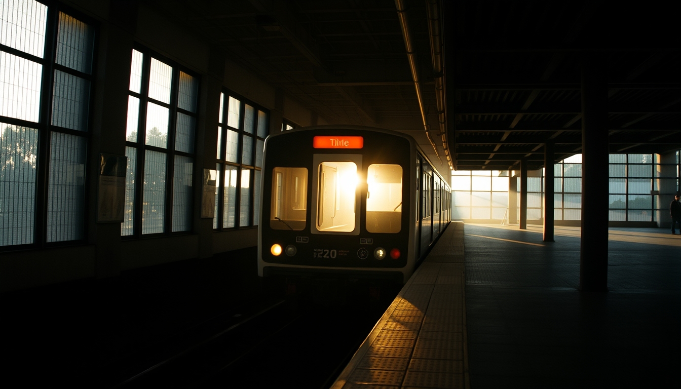 São Paulo metro train arriving at illuminated station platform in editorial style