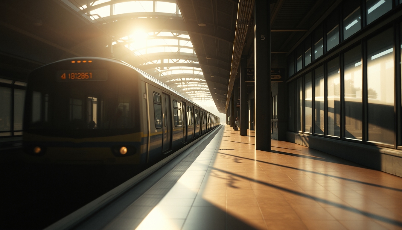 São Paulo metro train arriving at illuminated station platform in editorial style