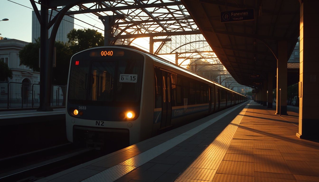 São Paulo metro train arriving at illuminated station platform em estilo editorial