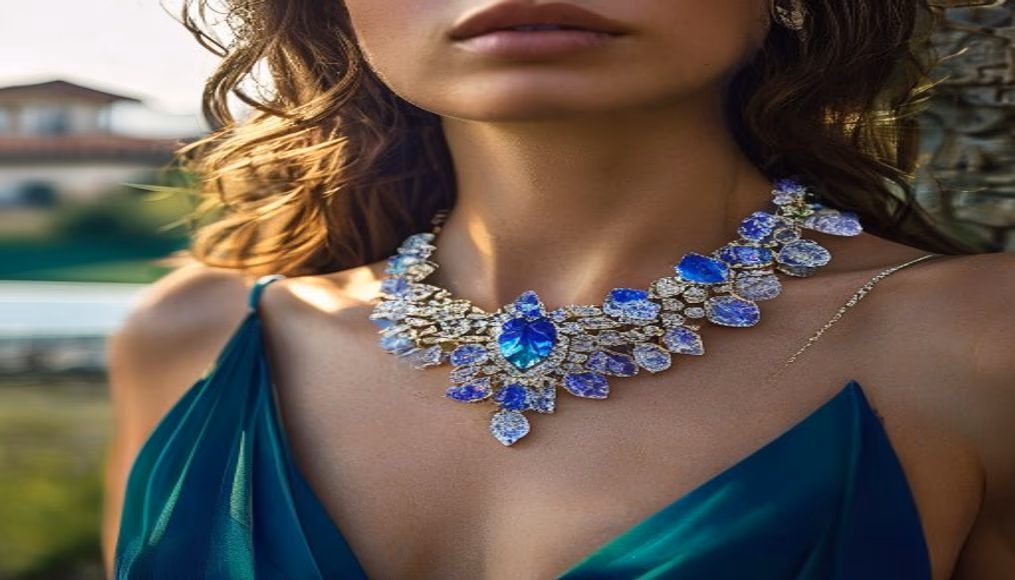 Sapphire and diamond bib necklace em fotografia editorial de luxo