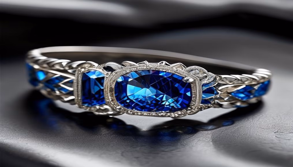 Sapphire baguette bracelet art deco em fotografia editorial de luxo