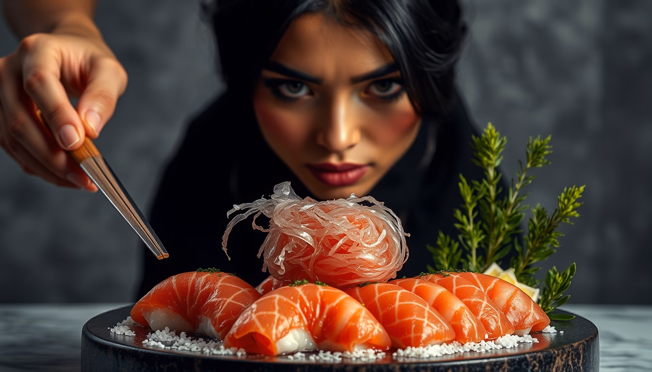 sashimi presentation in editorial style
