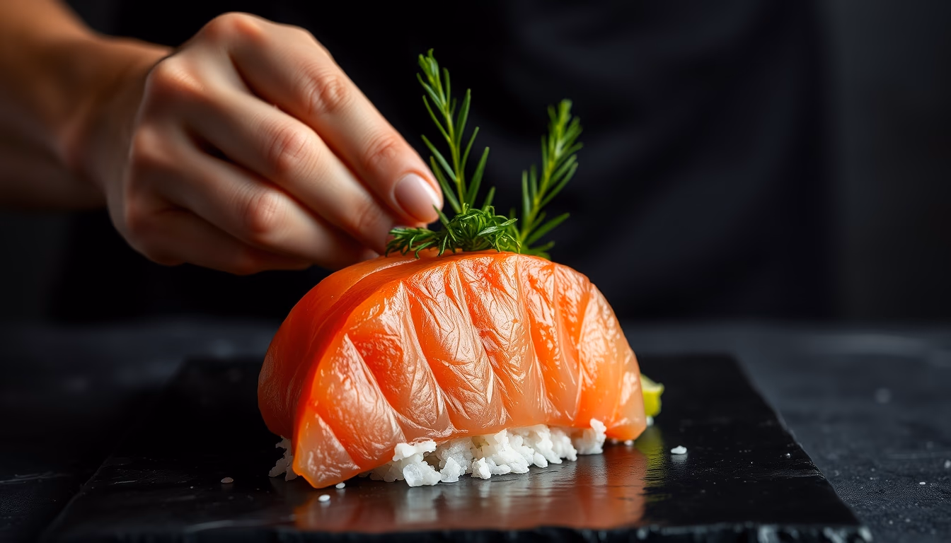 sashimi presentation in editorial style