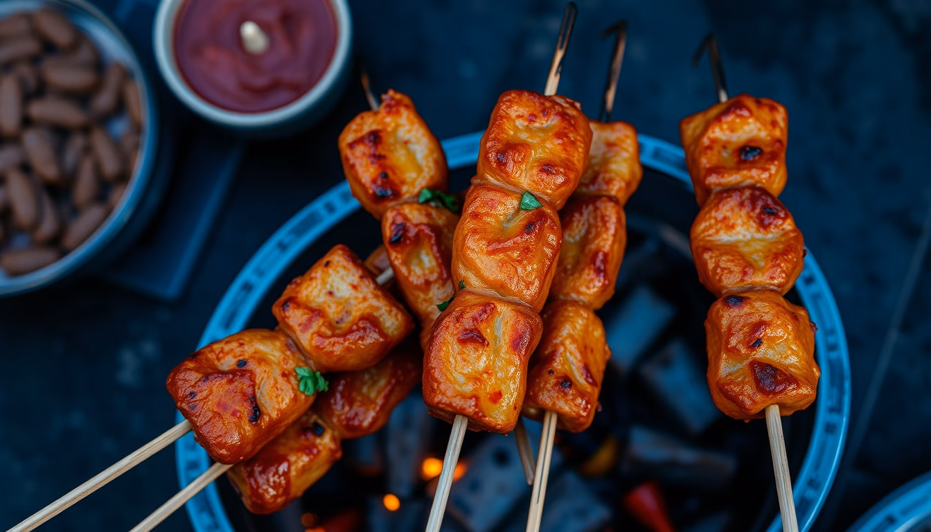 satay skewers grilled in editorial style