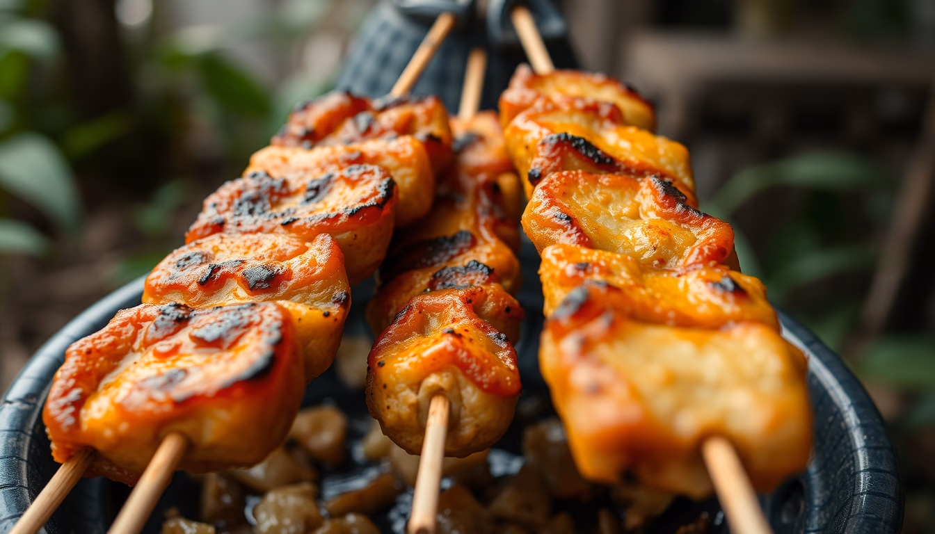 satay skewers grilled in editorial style