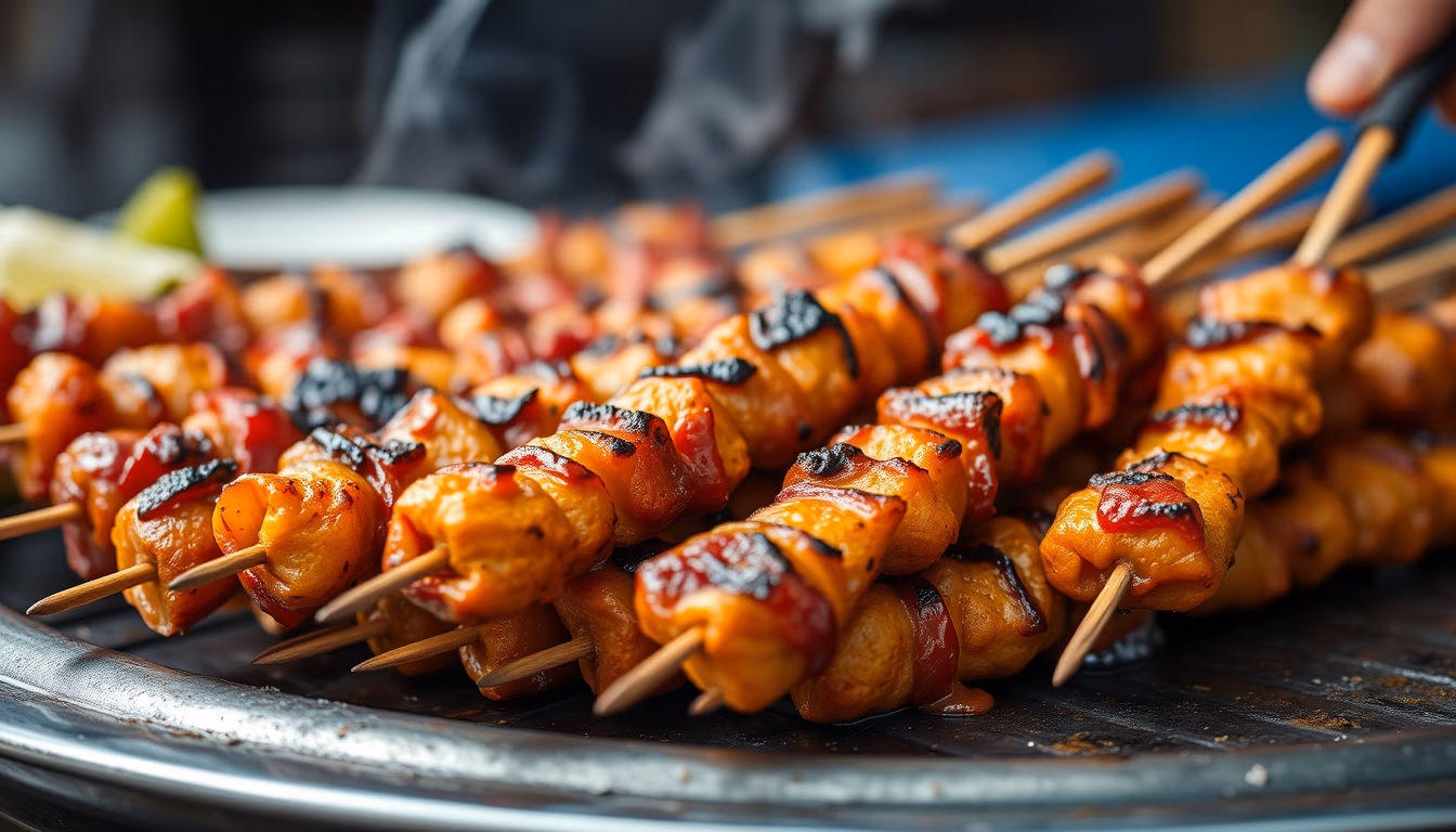 satay skewers grilled in editorial style
