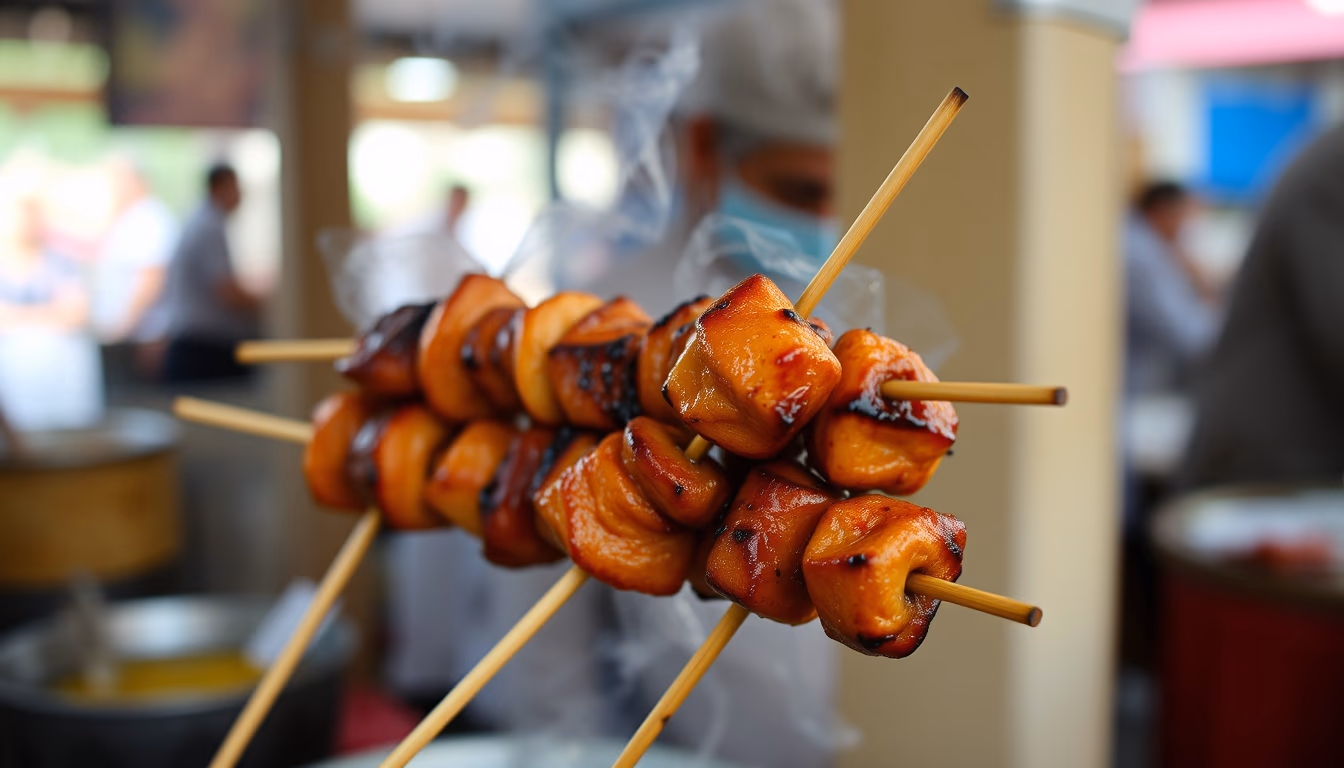 satay skewers grilled in editorial style