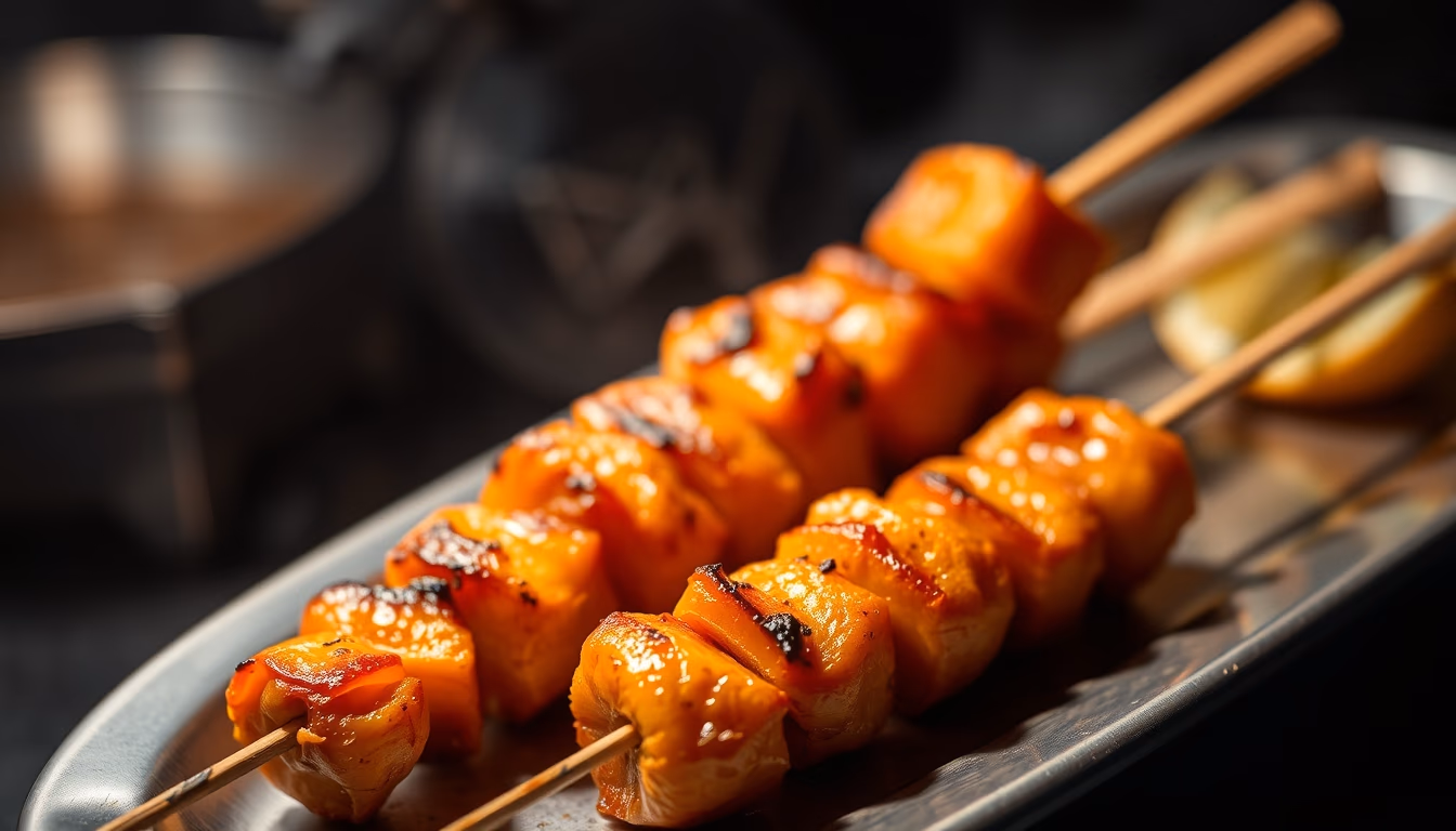 satay skewers grilled in editorial style