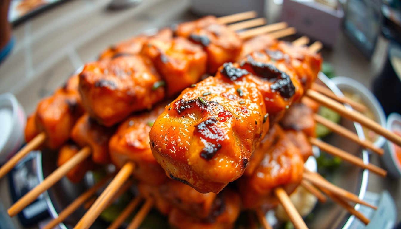 satay skewers grilled in editorial style