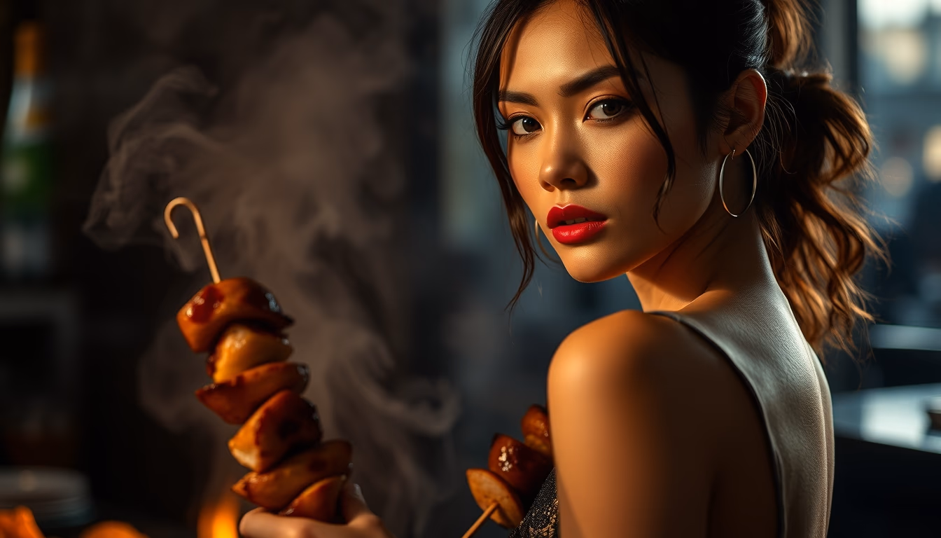 satay skewers grilled in editorial style