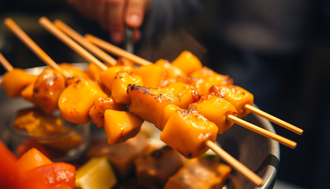 satay skewers grilled in editorial style