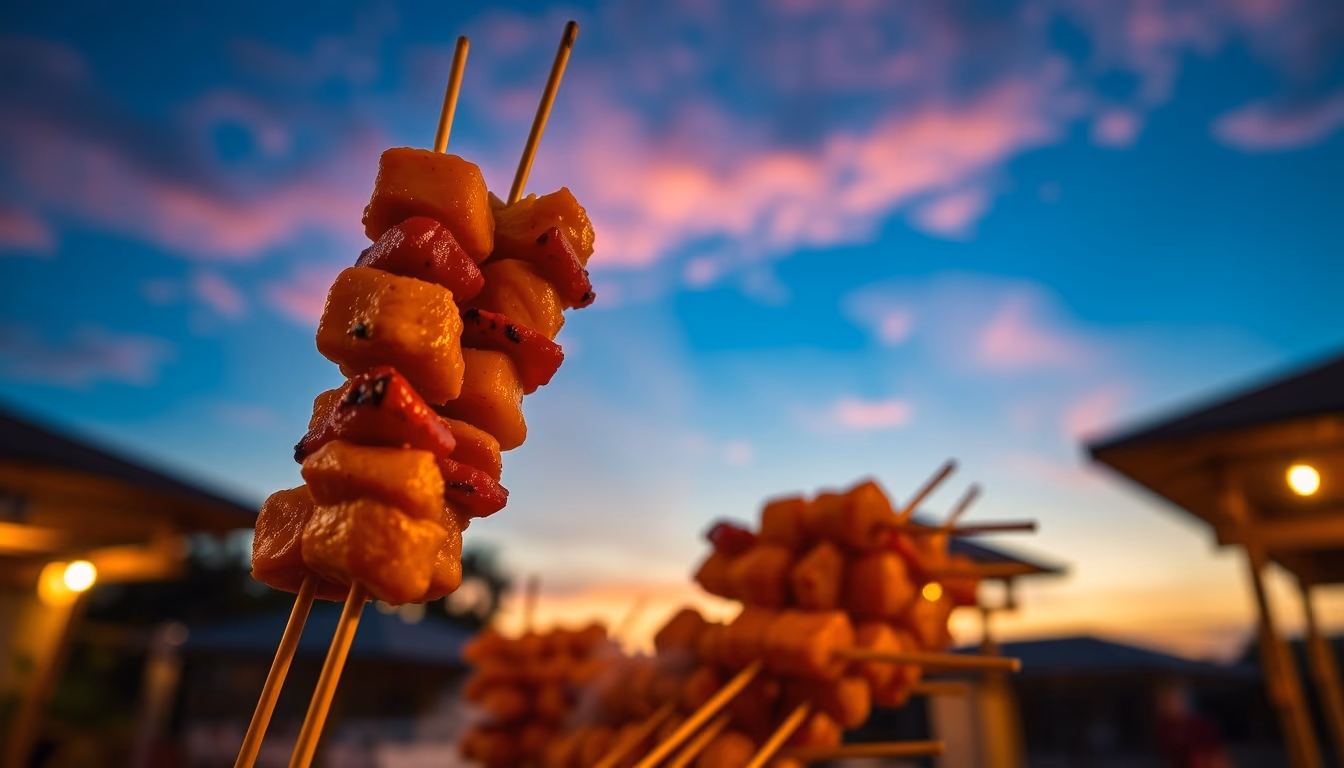 satay skewers grilled in editorial style