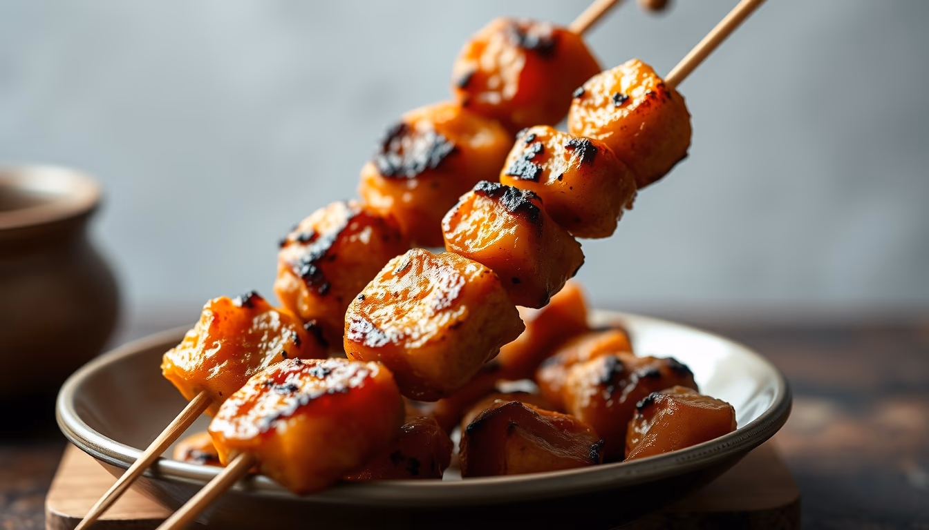 satay skewers grilled in editorial style