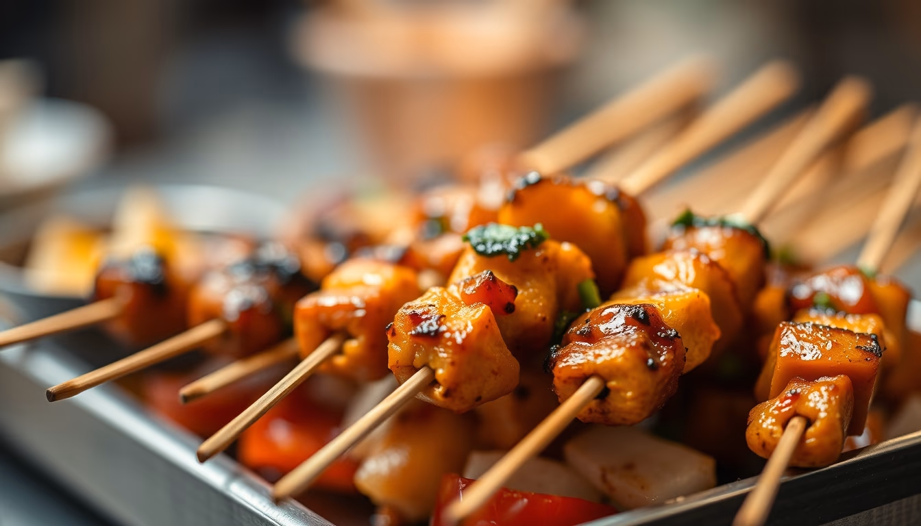 satay skewers grilled in editorial style
