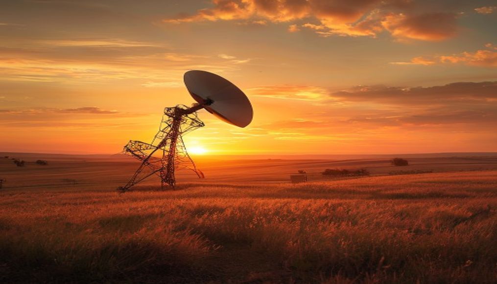 Satellite dish farm at sunset em estilo editorial