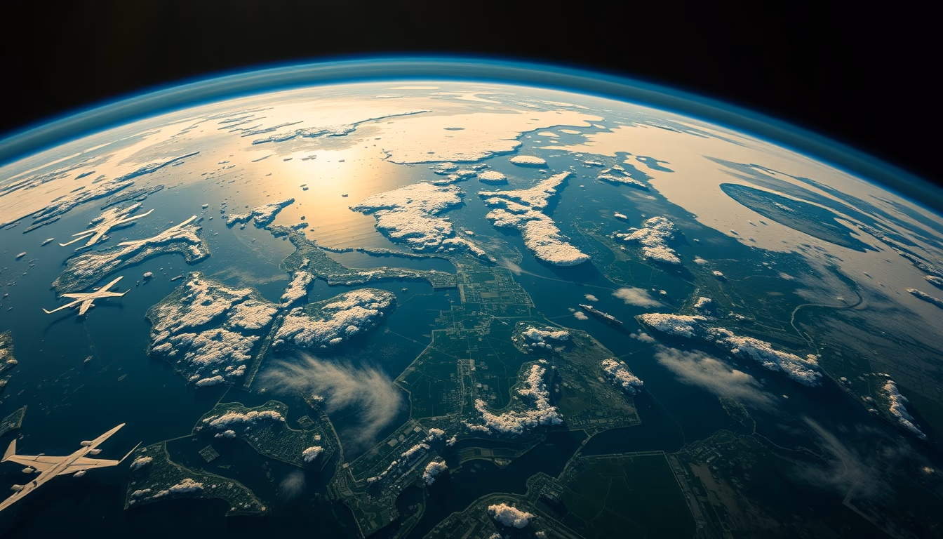 satellite earth view atmosphere in editorial style