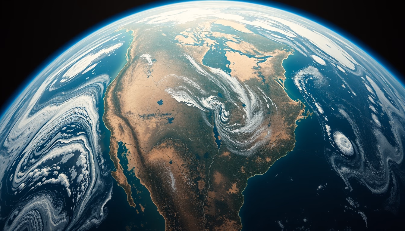 satellite earth view atmosphere in editorial style