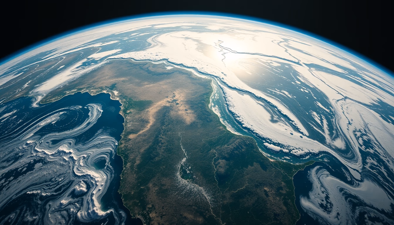 satellite earth view atmosphere in editorial style