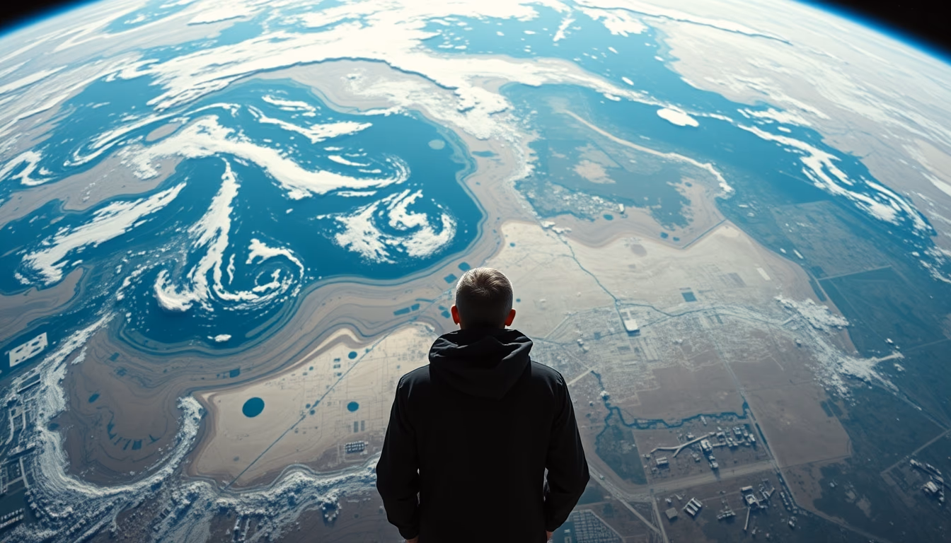 satellite earth view atmosphere in editorial style