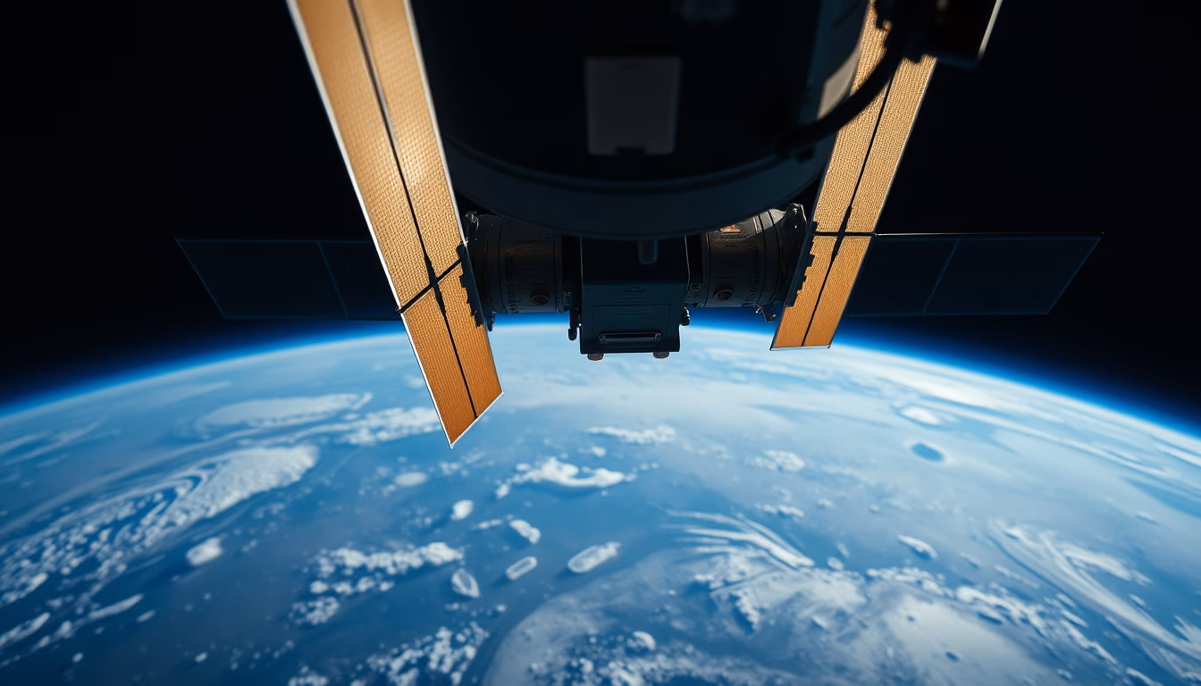 satellite in orbit earth blue in editorial style