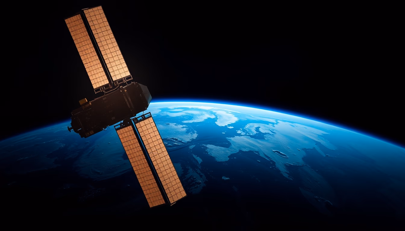 satellite in orbit earth blue in editorial style