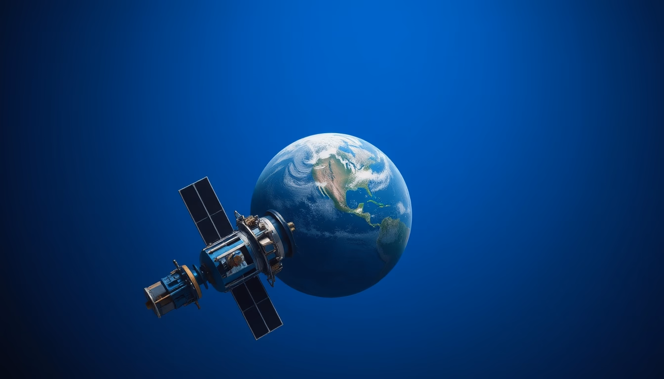 Satellite in orbit earth blue em estilo editorial