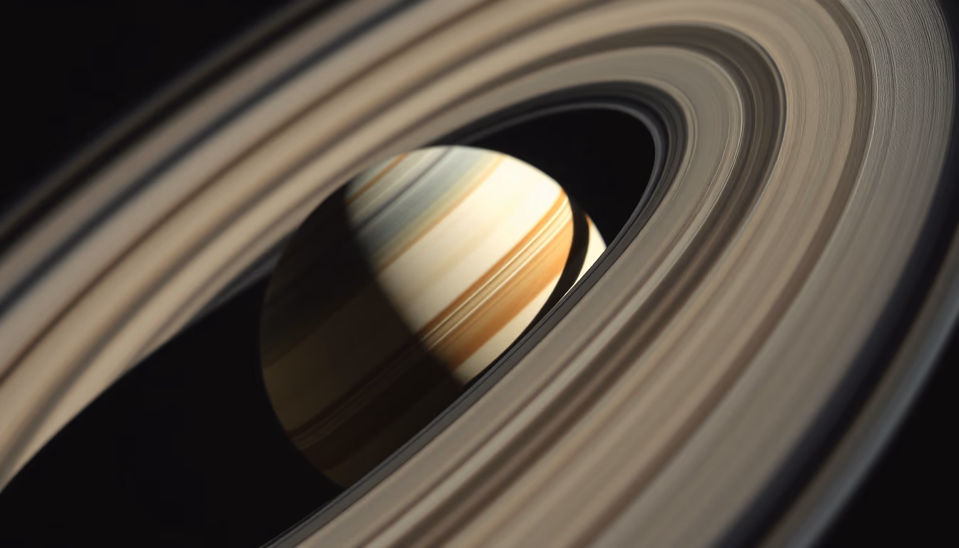 saturn rings detail closeup in editorial style