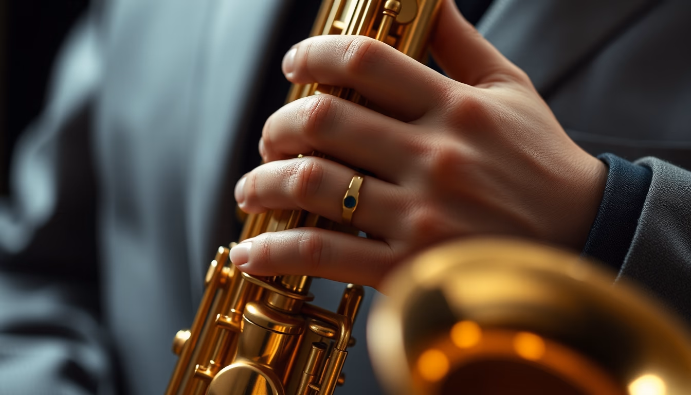 saxophone gold detail closeup in editorial style