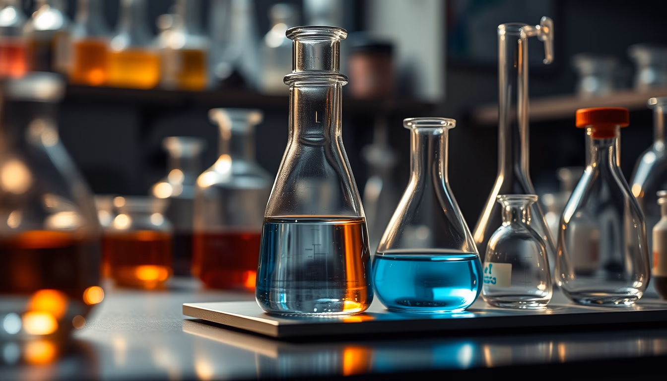 science lab equipment glassware in editorial style