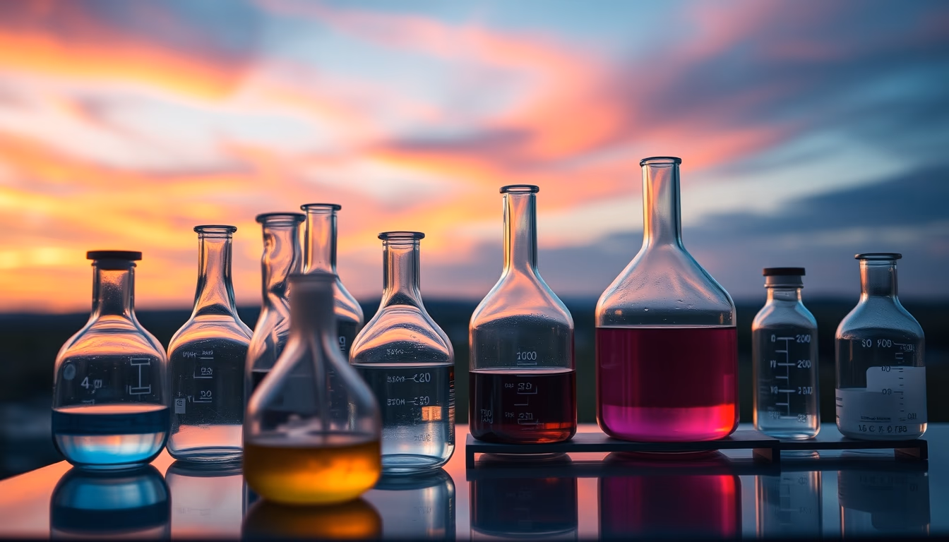 science lab equipment glassware in editorial style