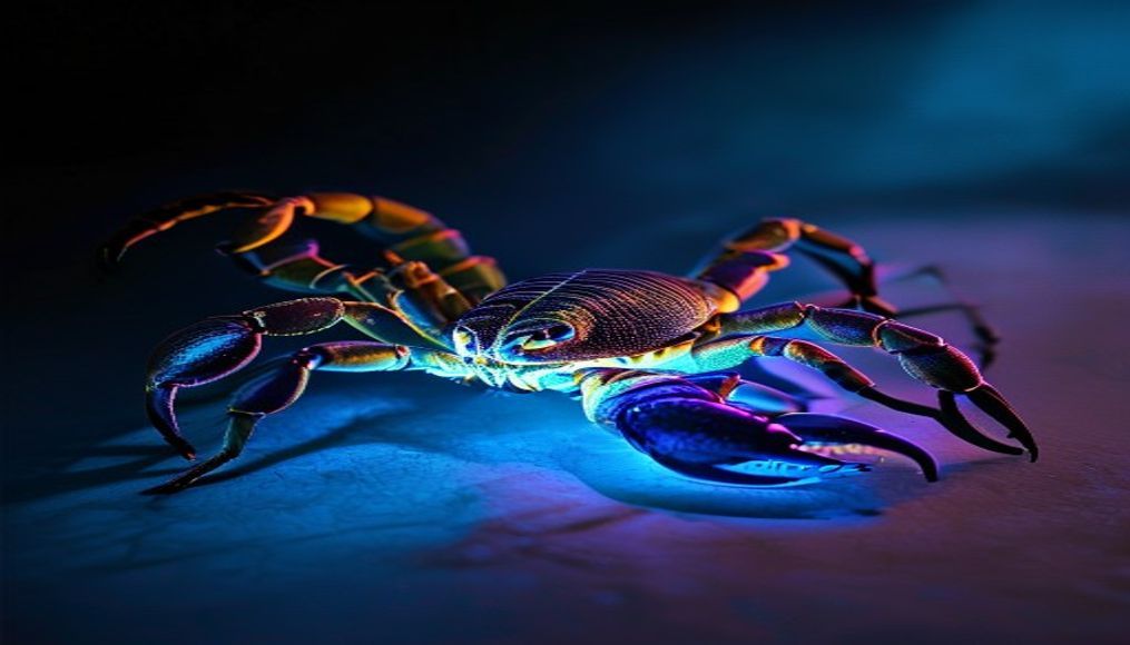 scorpion uv glow in editorial style