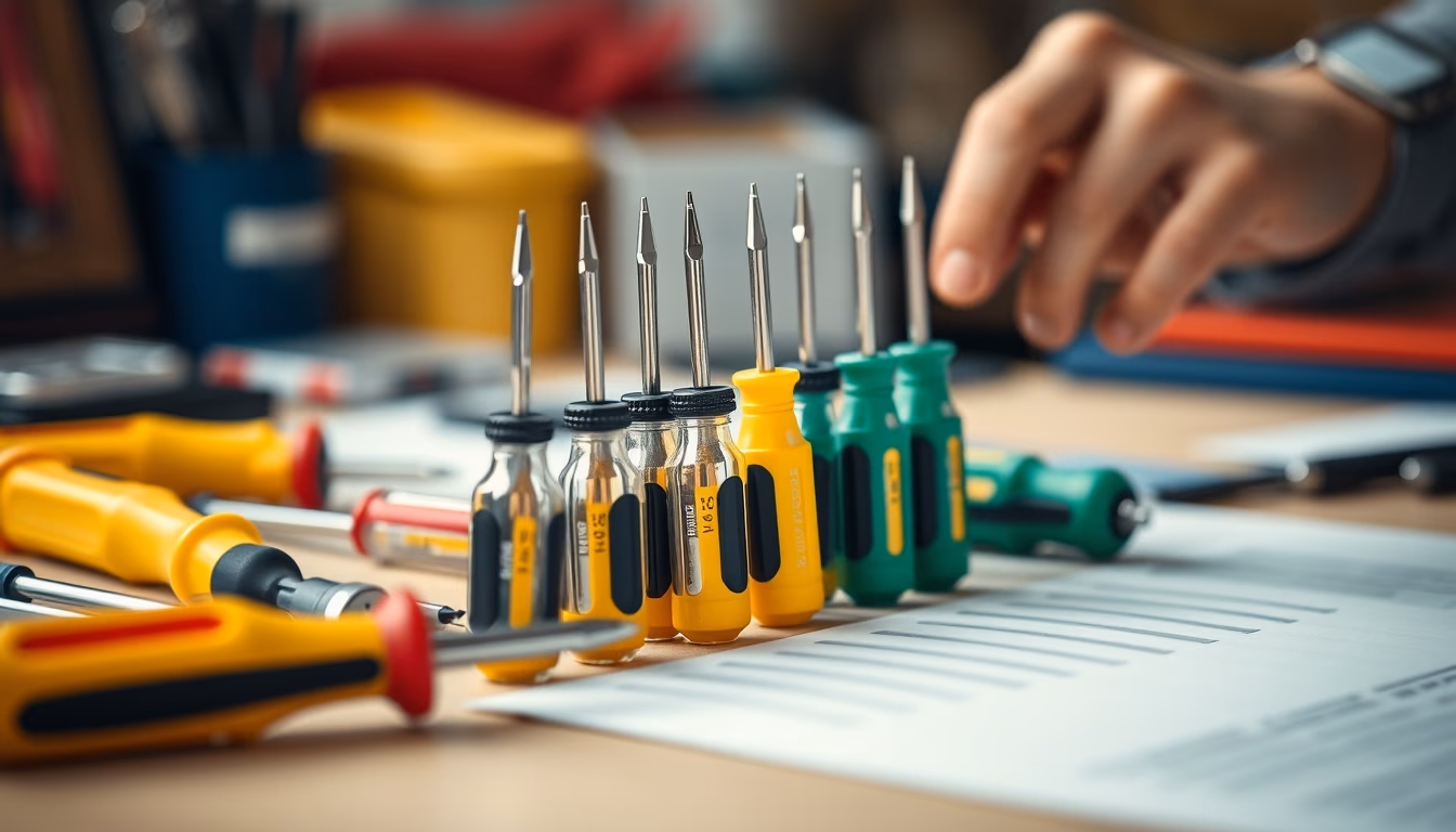 screwdriver set organized in editorial style