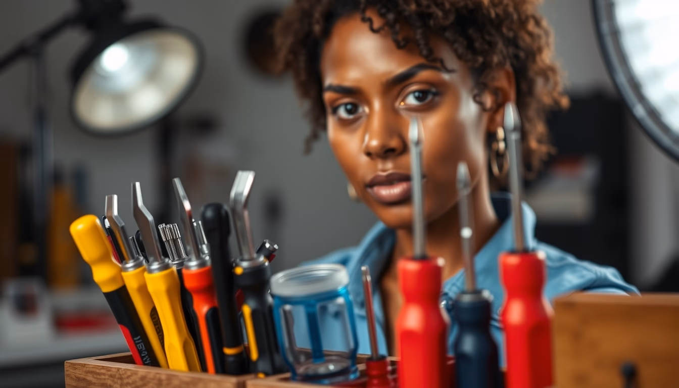 screwdriver set organized in editorial style