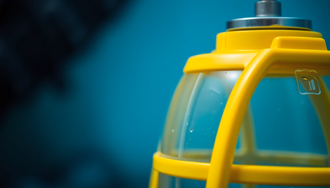 scuba tank yellow stand in editorial style