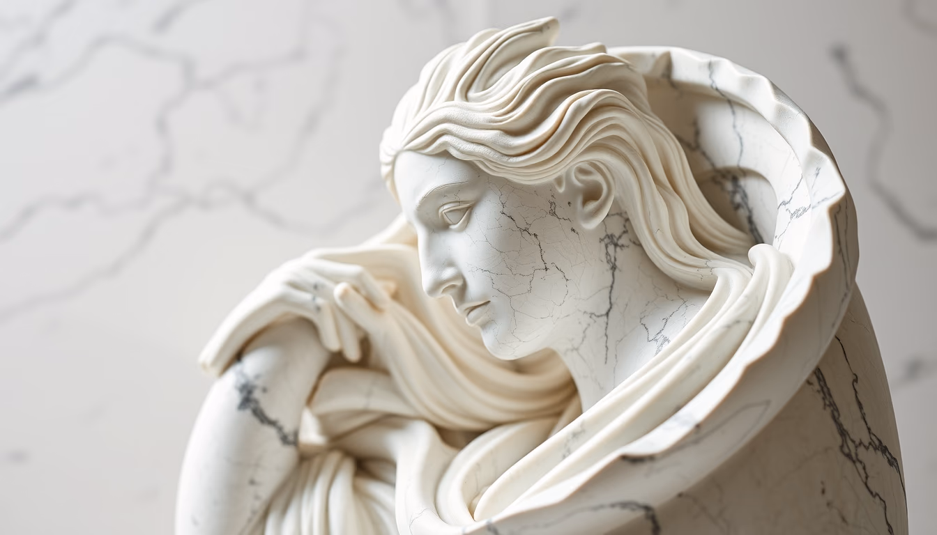 sculpture marble white in editorial style