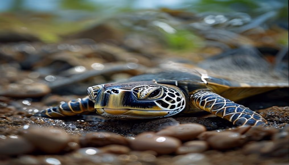 sea turtle laying eggs in editorial style