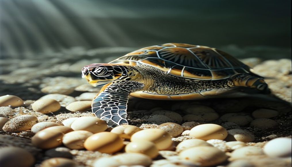 sea turtle laying eggs in editorial style