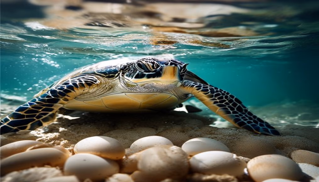 sea turtle laying eggs in editorial style