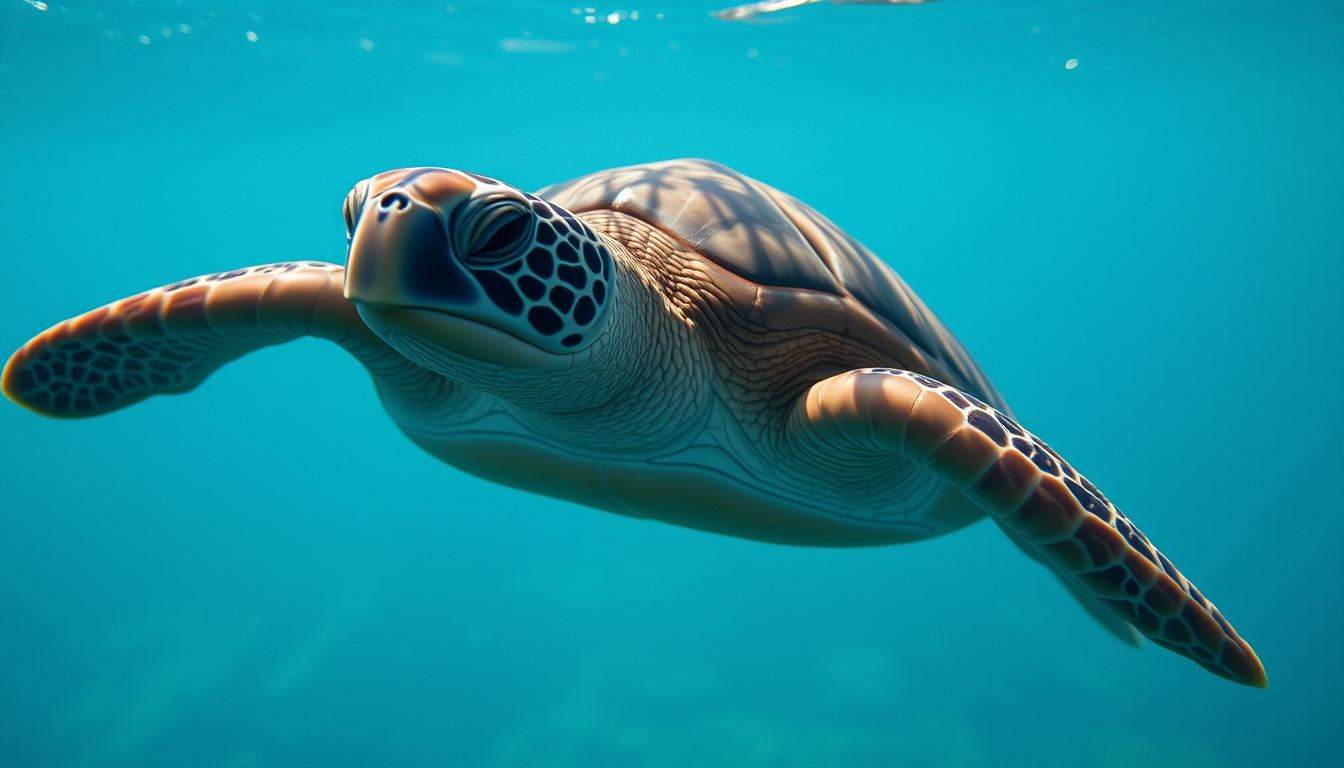 sea turtle underwater in editorial style