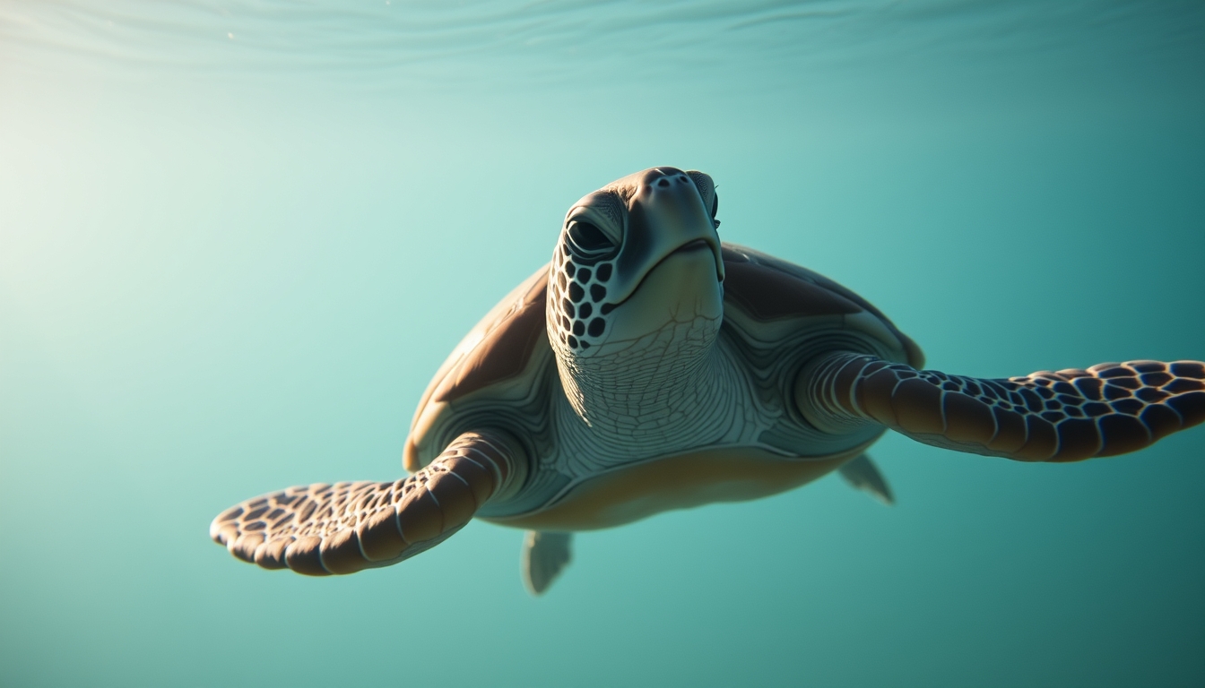 sea turtle underwater in editorial style