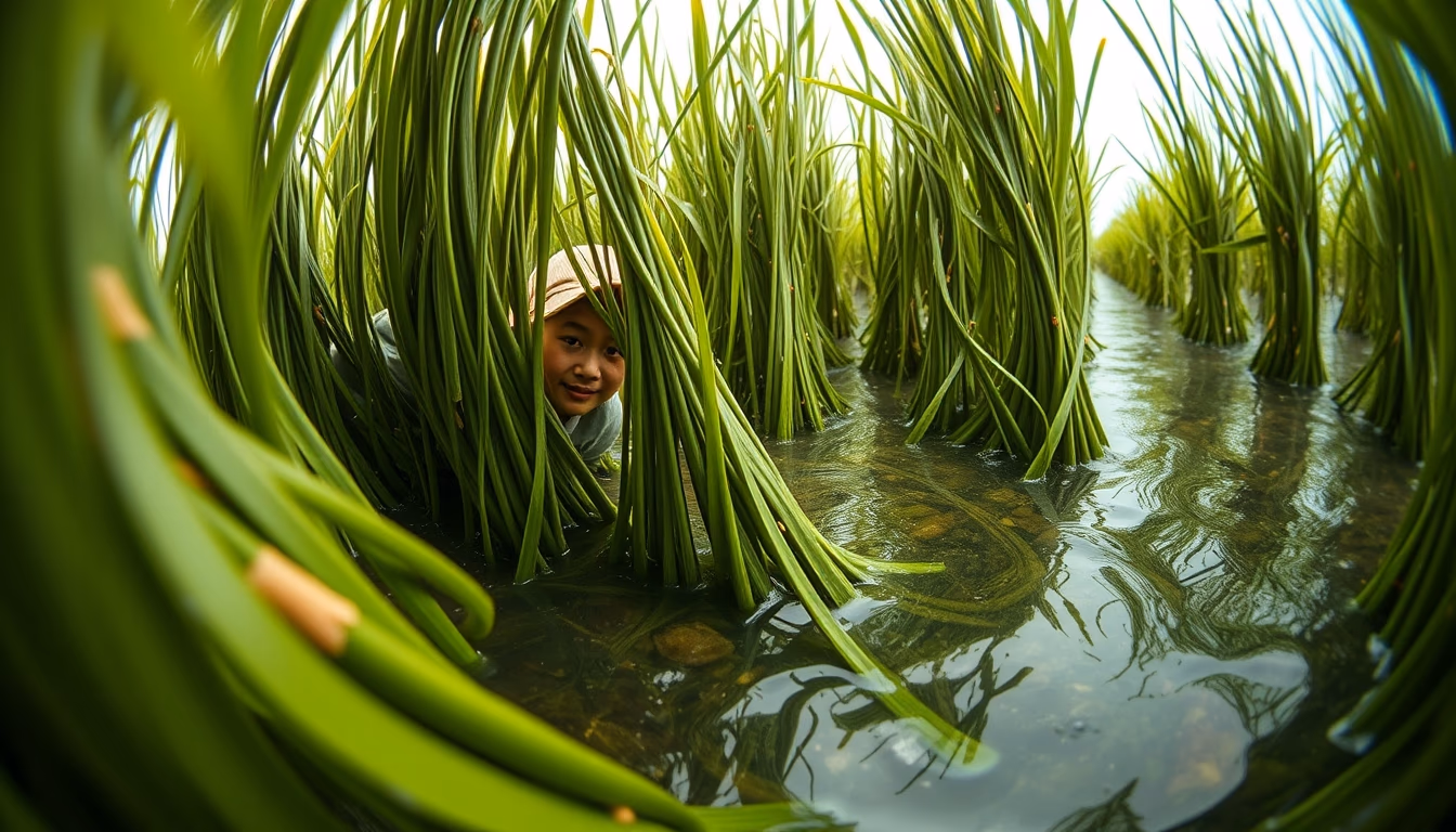 seaweed farm asian in editorial style
