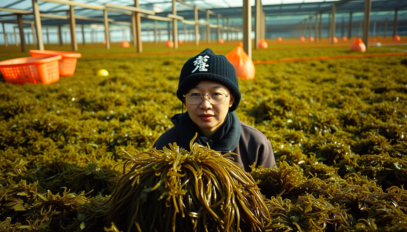 seaweed farm asian in editorial style