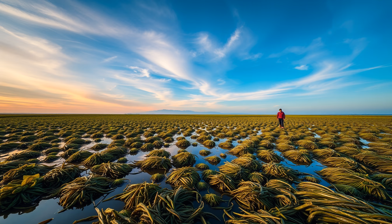 seaweed farm asian in editorial style