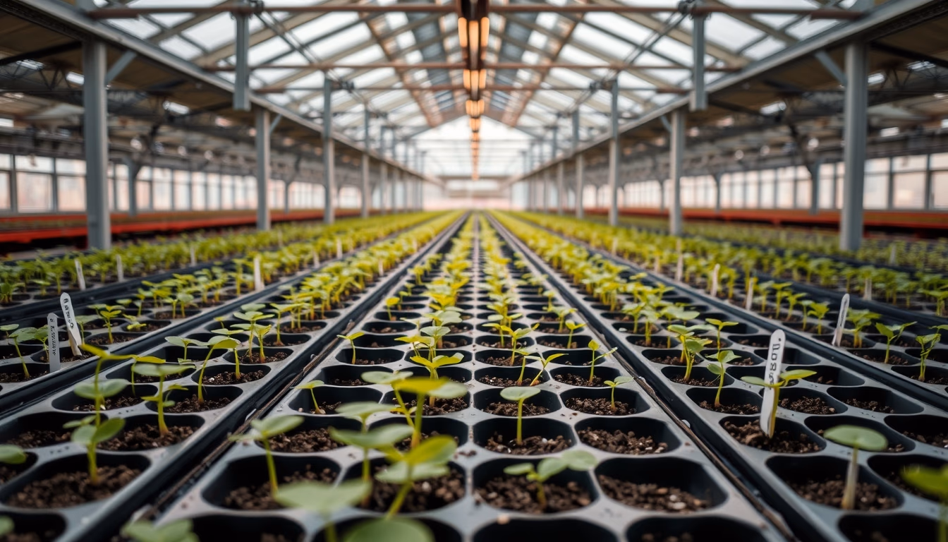seedlings tray nursery in editorial style