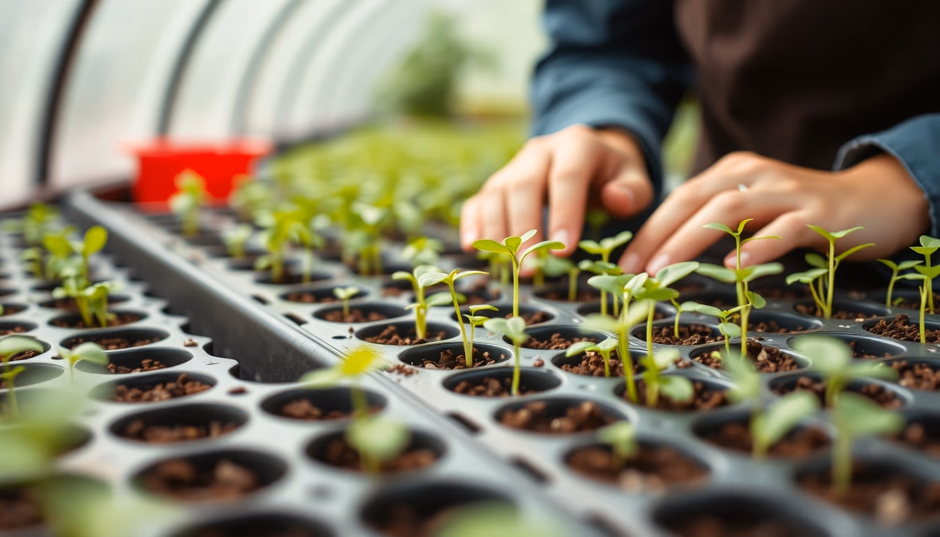 seedlings tray nursery in editorial style