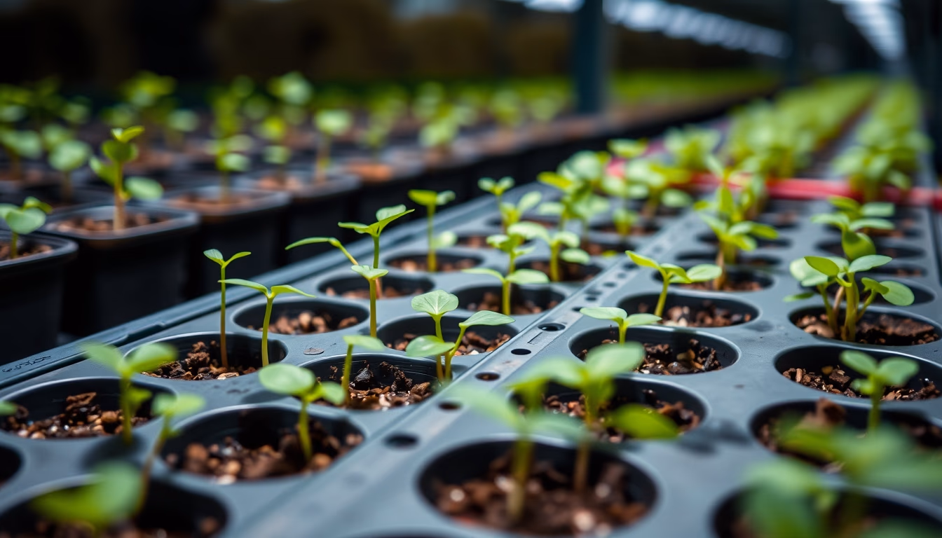 seedlings tray nursery in editorial style